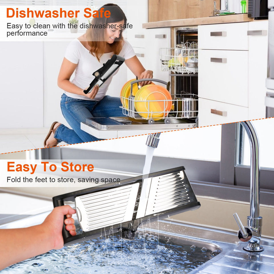 Stainless Steel Mandoline Slicer – Adjustable Vegetable & Fruit Cutter with 5 Blades