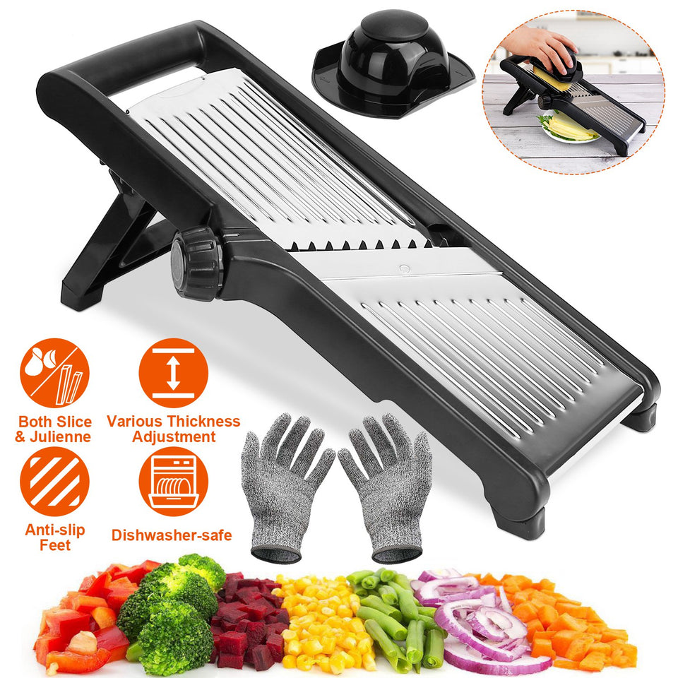 Stainless Steel Mandoline Slicer – Adjustable Vegetable & Fruit Cutter with 5 Blades
